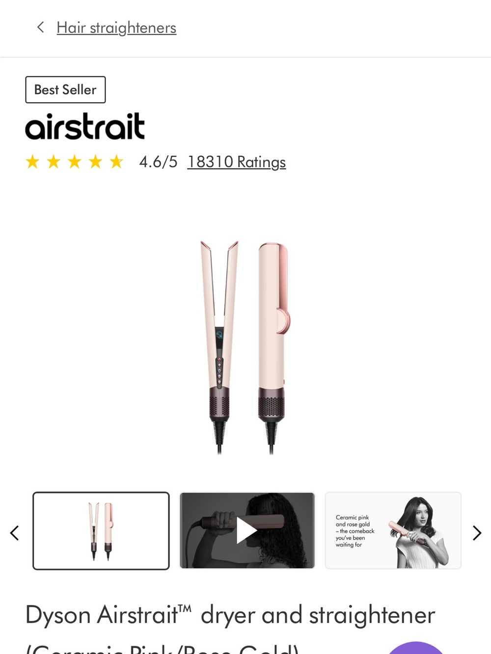 Dyson Airstrait Hair Dryer & Straightener in Ceramic Pink and Rose Gold